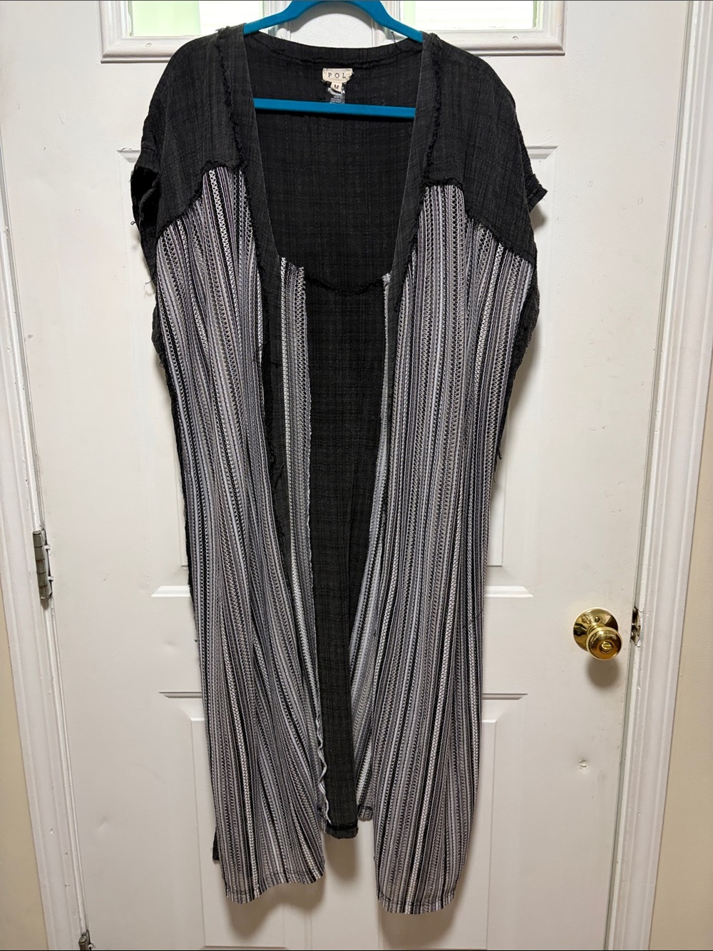 Black & White Striped Open Front Duster